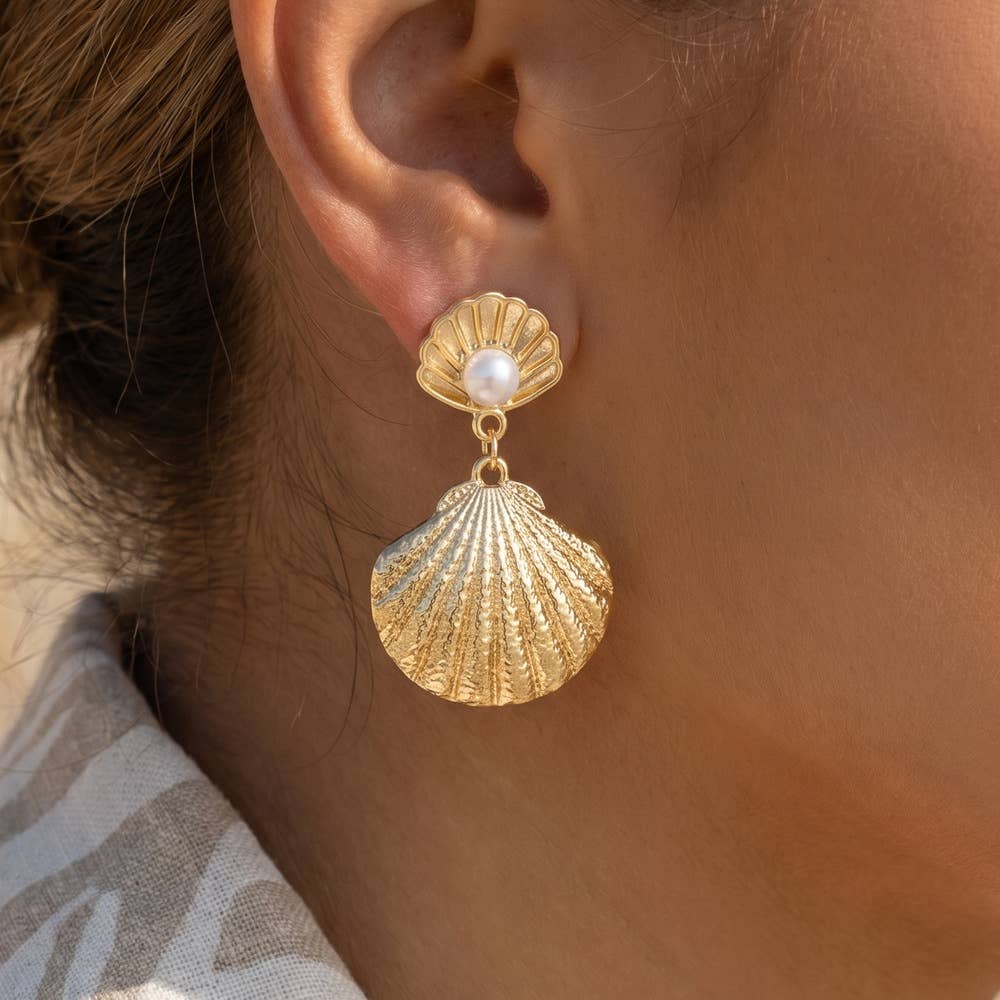 Pearl Accent Shell Drop Earrings