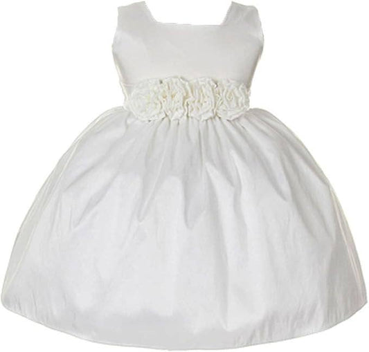 Sweet Kids Baby Sleeveless Rolled Flower Waistband Dress: White / 6 Months (S)