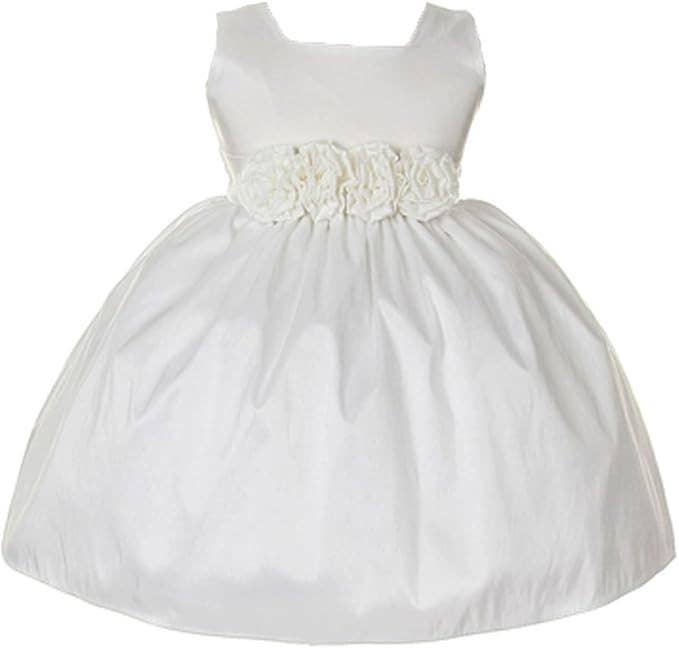Sweet Kids Baby Sleeveless Rolled Flower Waistband Dress: Silver / 24 Months (XL)