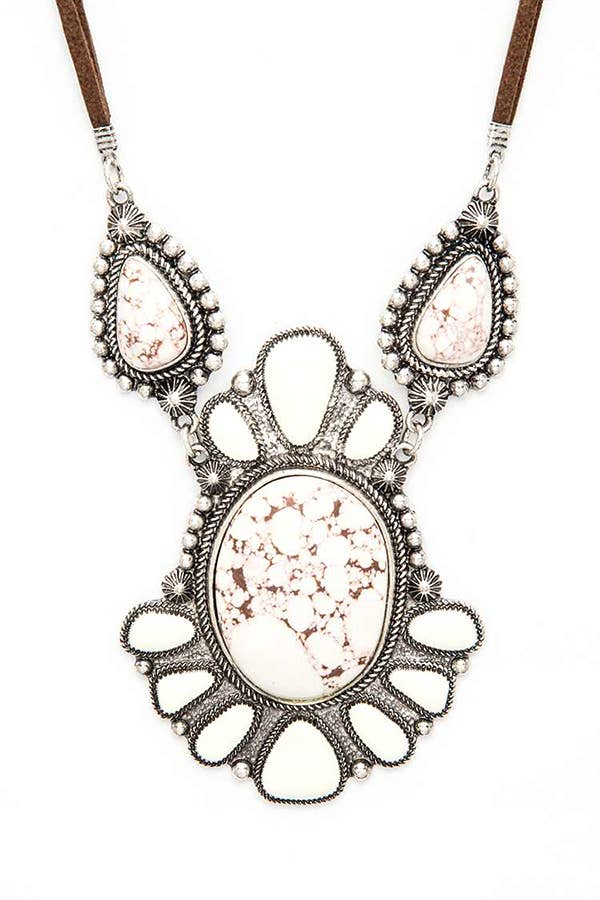 Western Oversize Stone Pendant Necklace Set