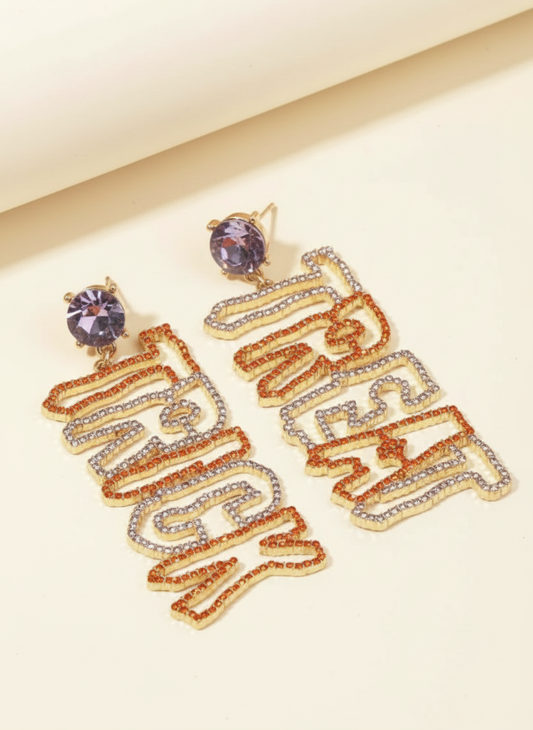 Rhinestone Studded Trick or Treat Dangle Earrings