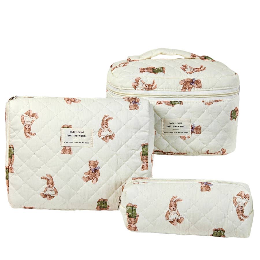 3 Pieces Set Cute Cotton Cosmetic Bag Portable Wash Storage
