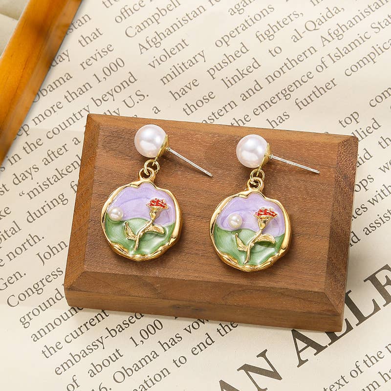 Elegant Flower Earrings Vintage Style Pearl Detail