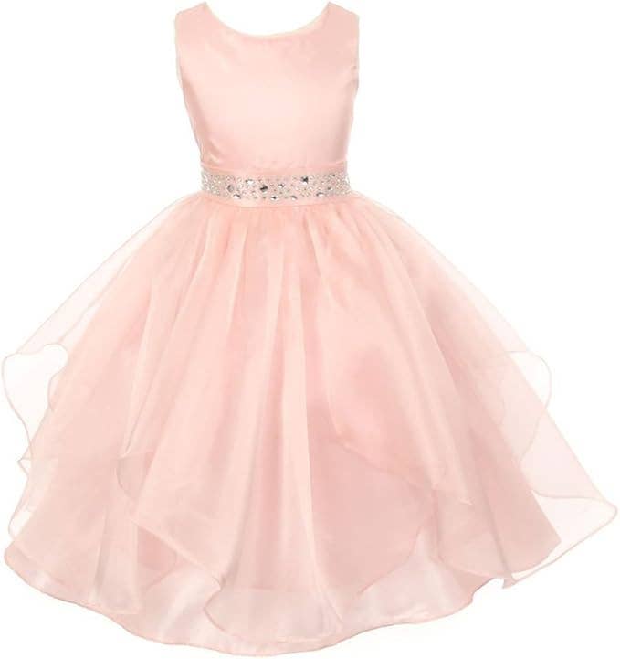 Little Girls Sparkling Stone Waist Organza Party Dress