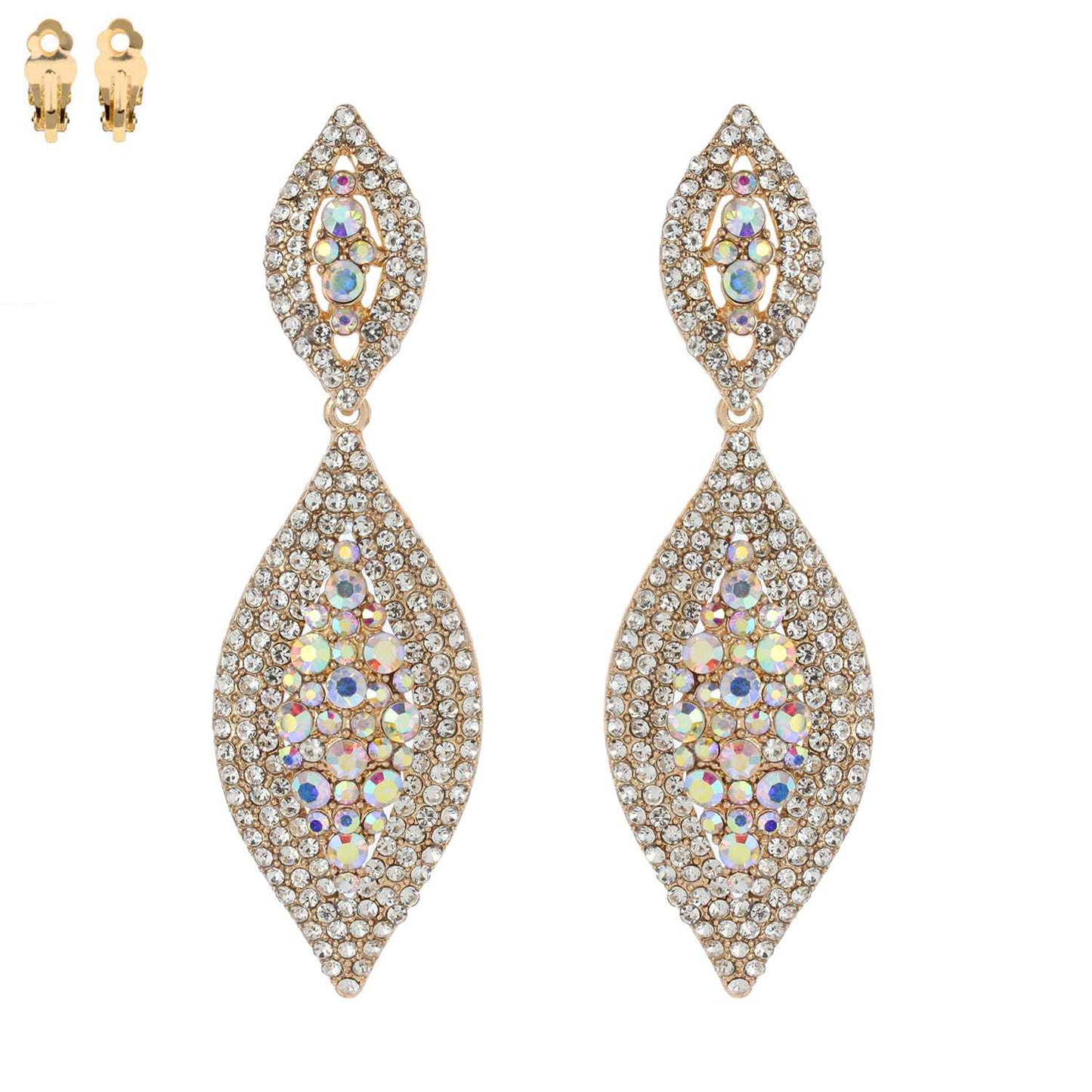 Leaf Shaped Rhinestone & Pearl CLIP ON Earrings