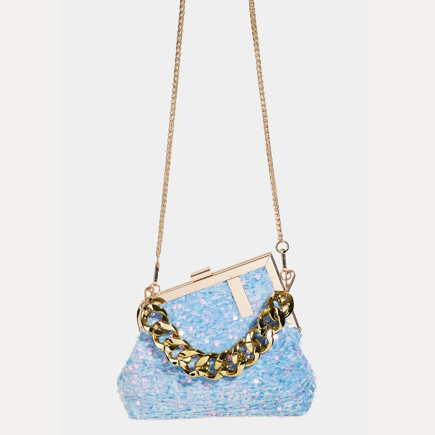 Abstract Metallic Frame Sequin Hand Bag