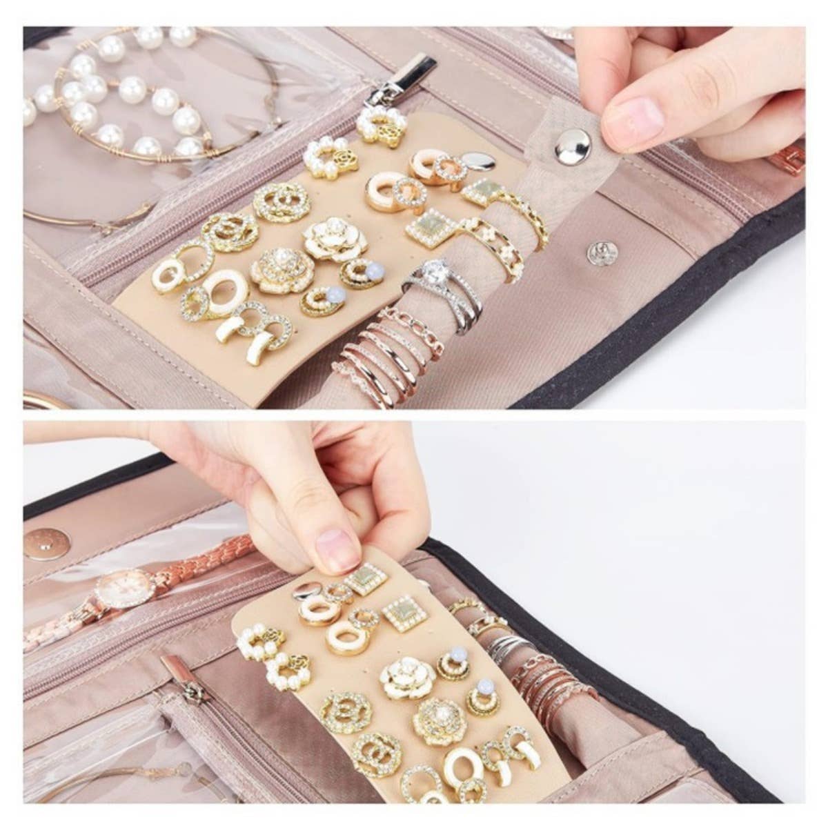 Portable Travel Jewelry Organizer Roll,Foldable for Earrings