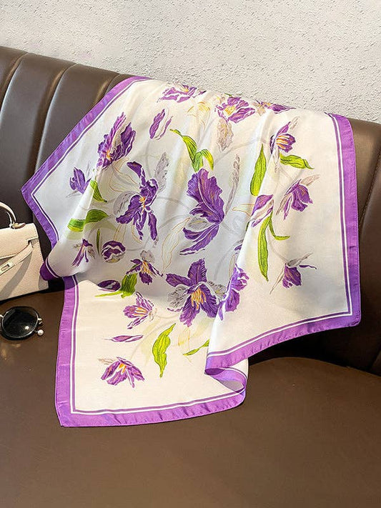 Floral Print Contrast Color Shawl and Scarf
