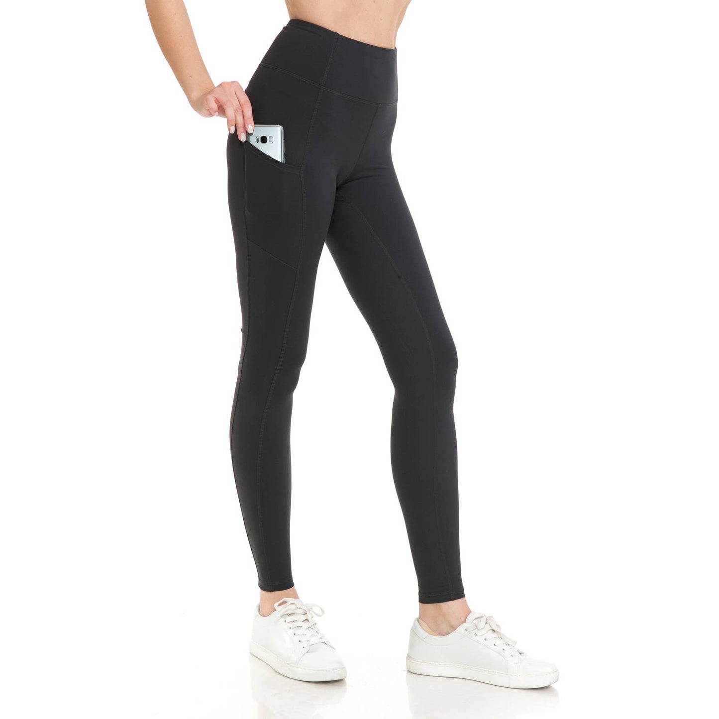 High Waist Activewear Leggings - Side Pockets: Black / M