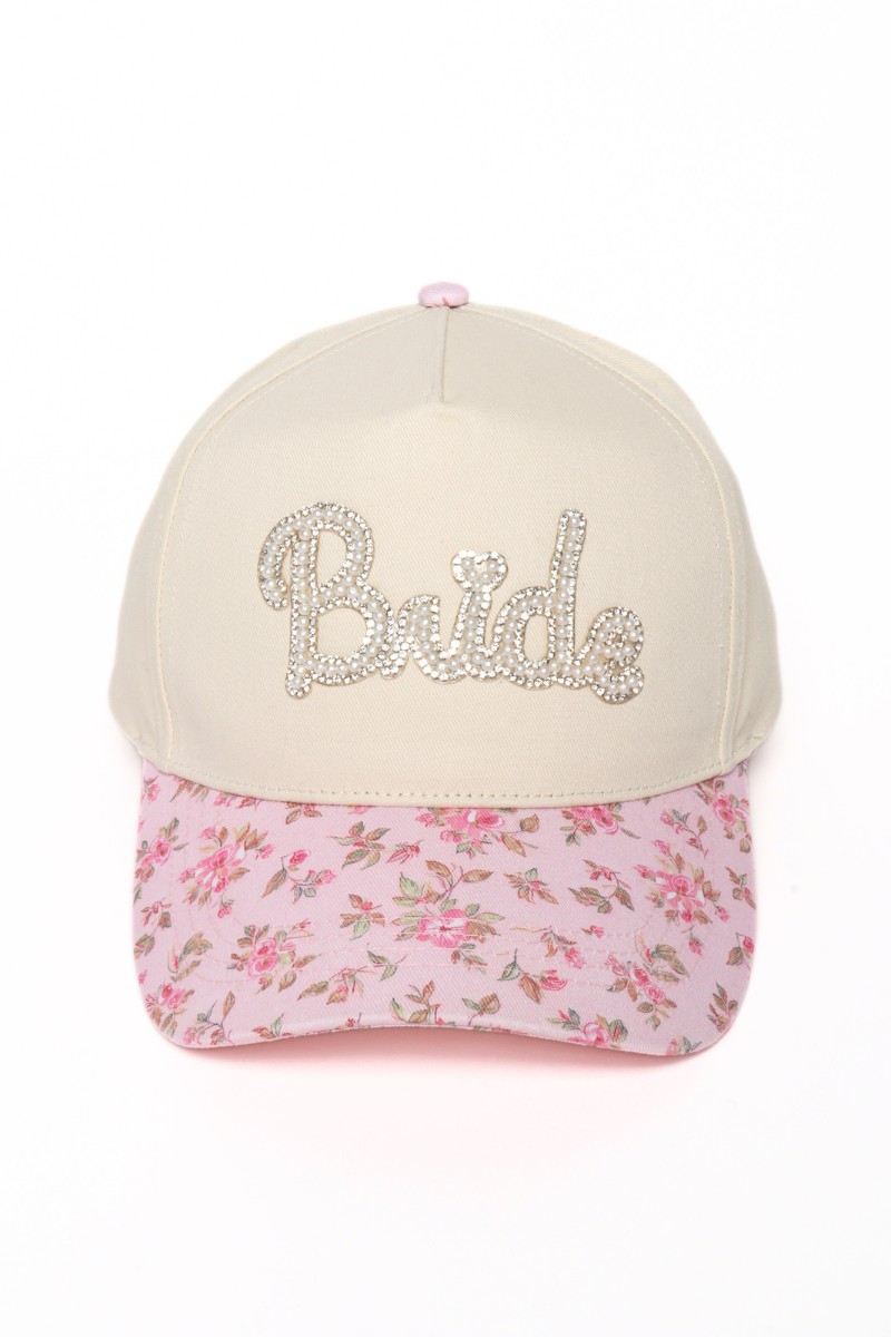 BRIDE Pearl Floral Print Brim Patch 5 Panel Cap