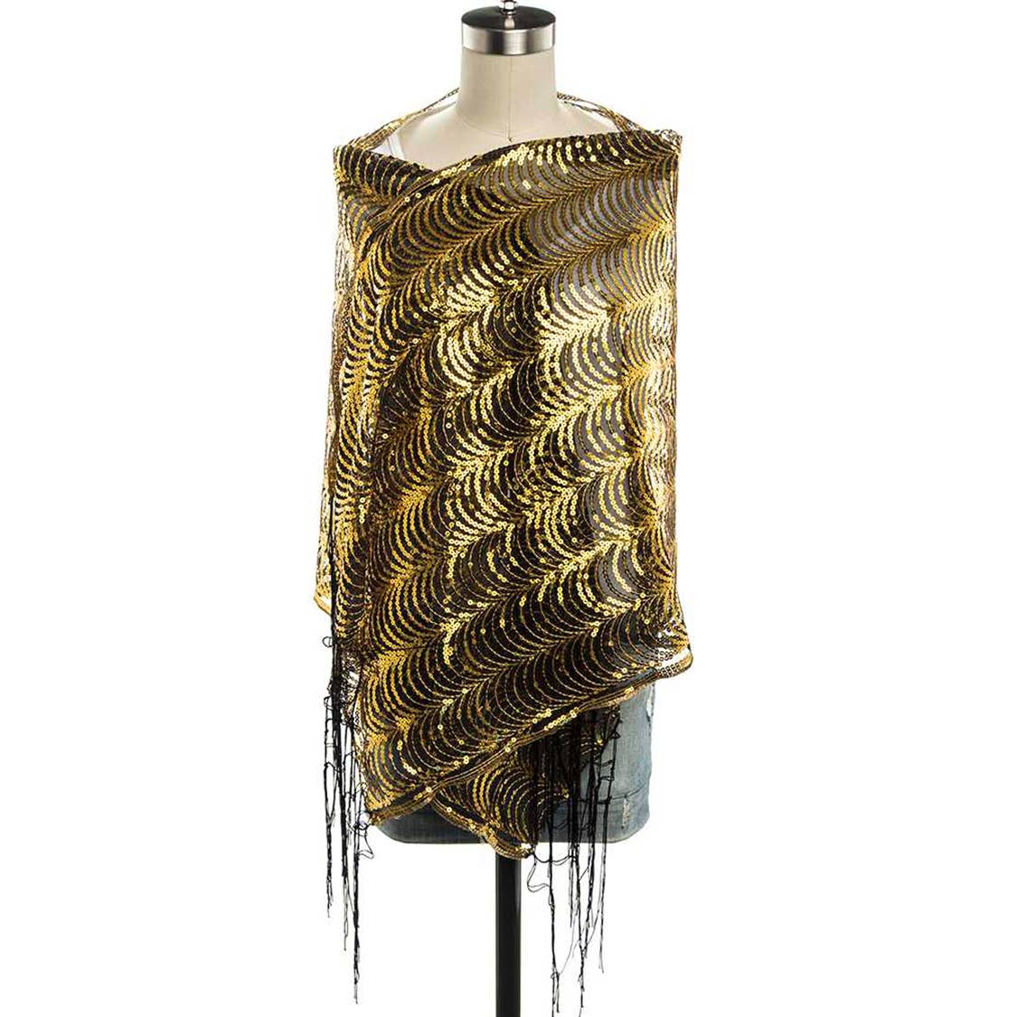 Black Gold Sequins Large Shawl Scarf