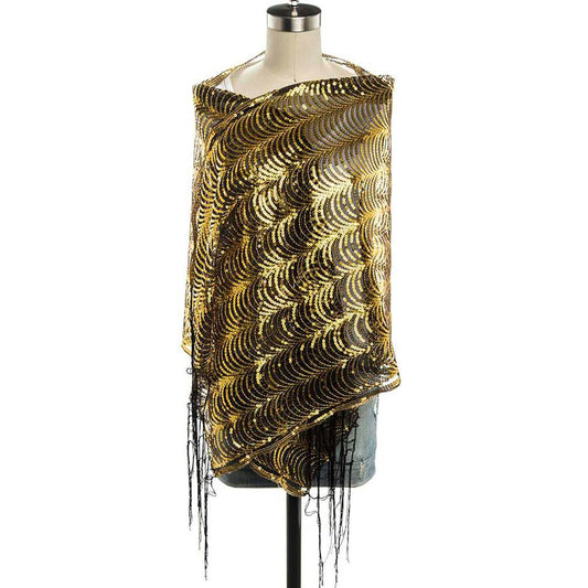 Black Gold Sequins Large Shawl Scarf