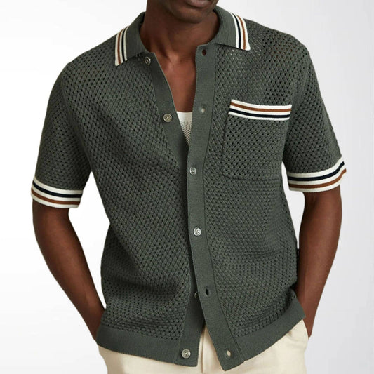 Men's Knitted Cardigan Summer Stripe Polo Shirt