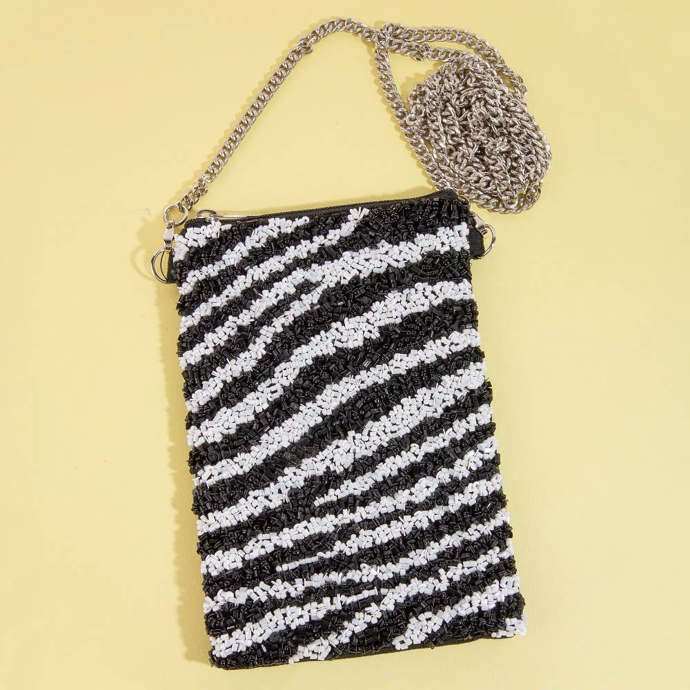 Zebra Stripe Pattern Bead Rectangle Pouch Bag