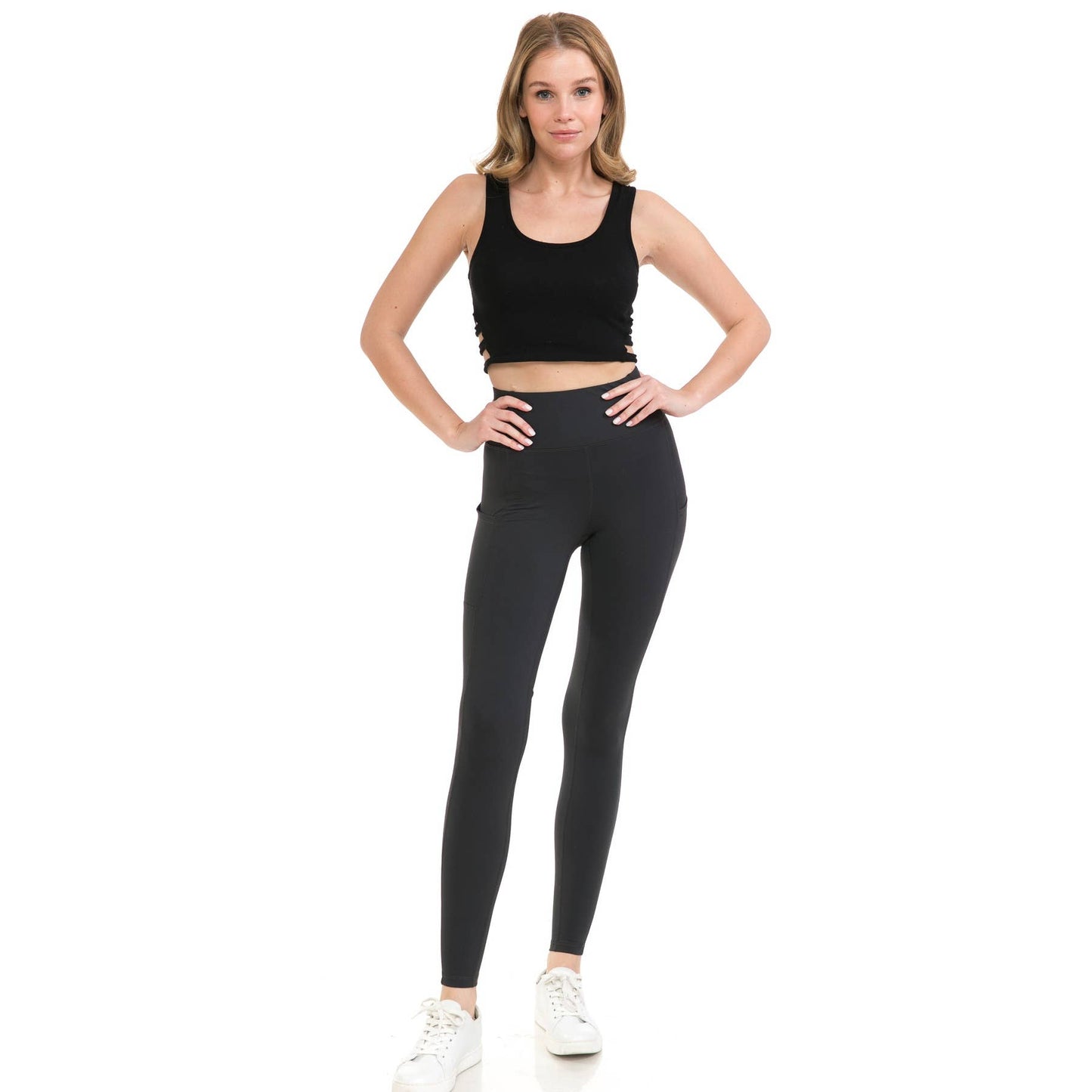 High Waist Activewear Leggings - Side Pockets: Black / M