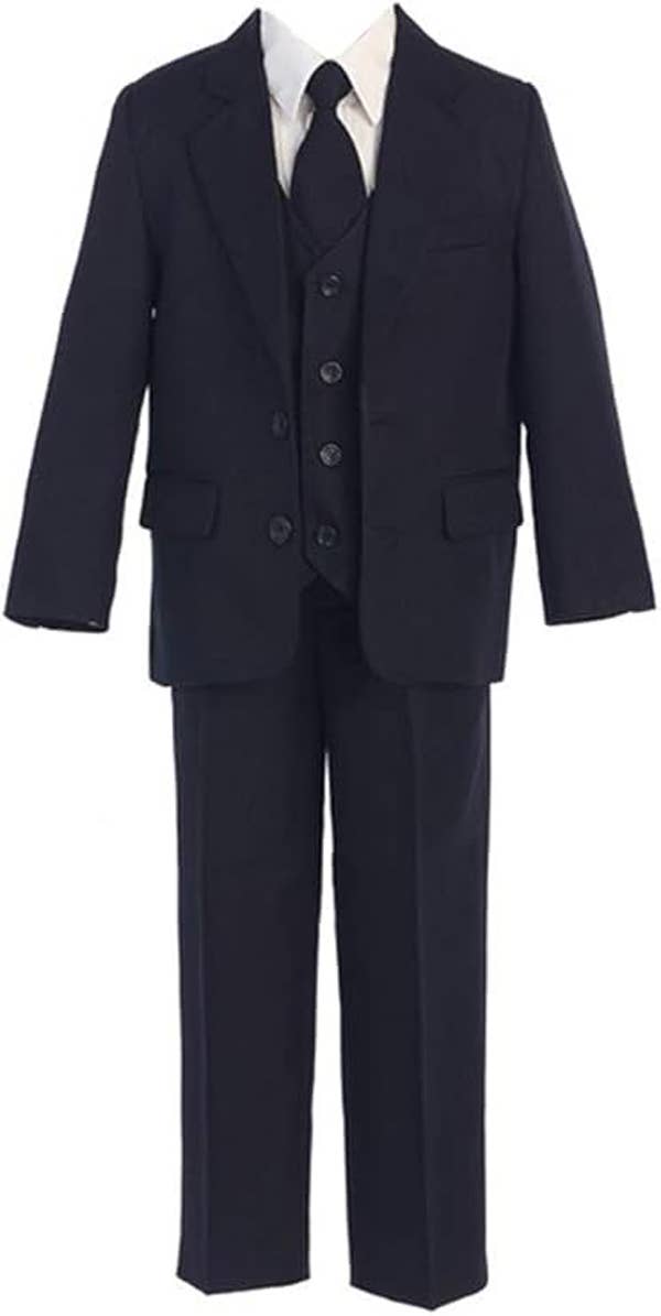 5 Piece Boys Formal Dress Suit with Shirt and Vest : Black / 1T