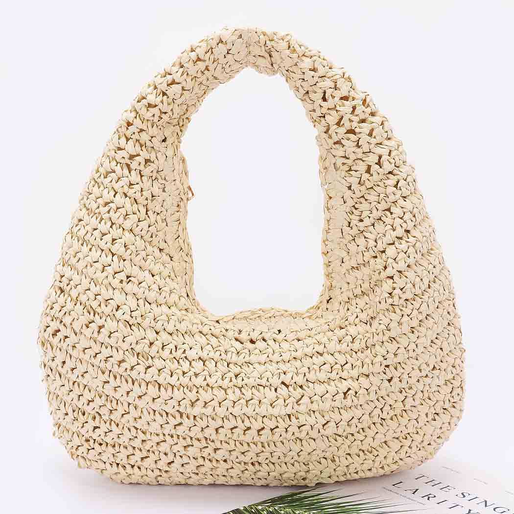 Faux Straw Braided Bindle Bag: KH