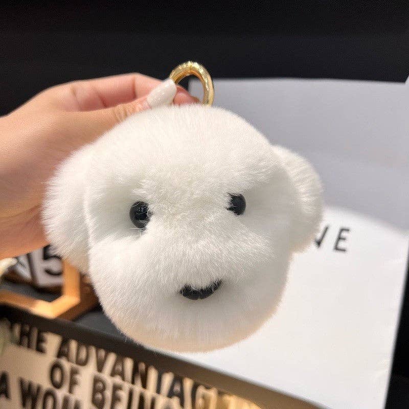 Fluffy Rex Rabbit Fur Cute Dog Head Key Bag Pendant Keychain