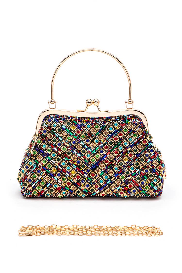 Pearl And Rhinestone Top Handle Convertible Clutch Bag