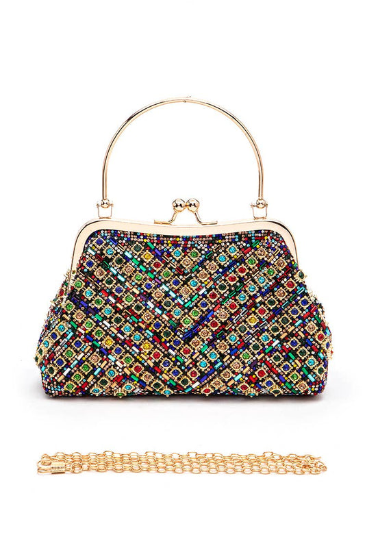 Pearl And Rhinestone Top Handle Convertible Clutch Bag