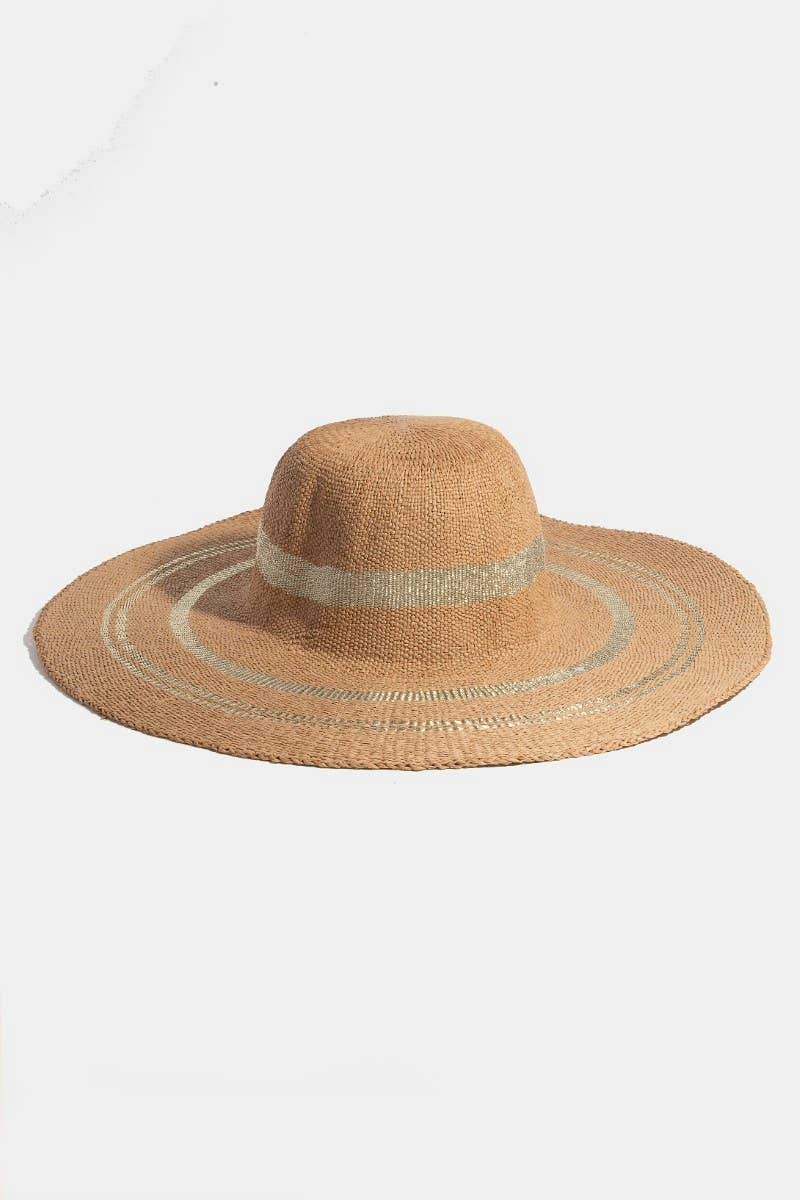 Metallic Accent Trim Floppy Sun Hat