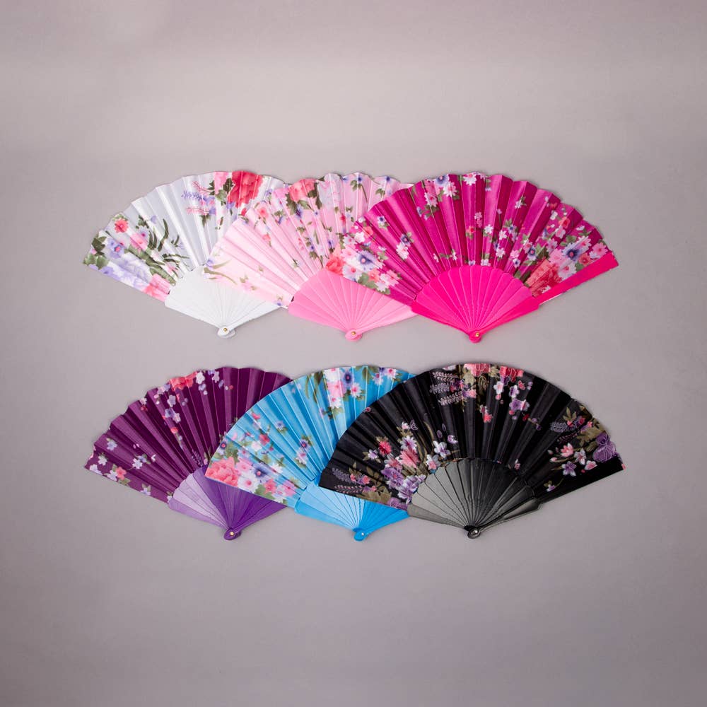 12 Pc Floral Botanical Print Fan Set
