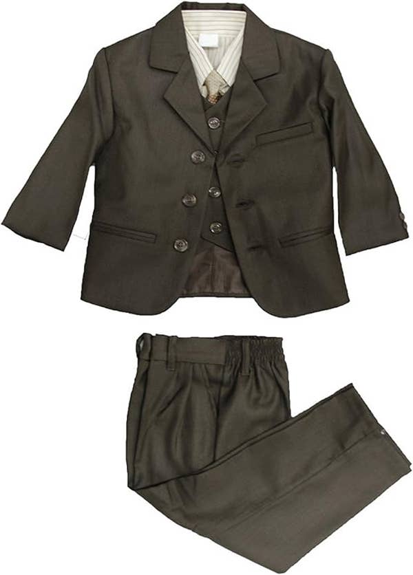 5 Piece Boys Formal Dress Suit with Shirt and Vest : Black / 1T