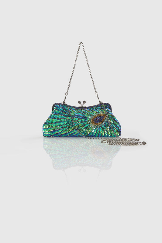 1920s Flapper Peacock Sequined Clutch