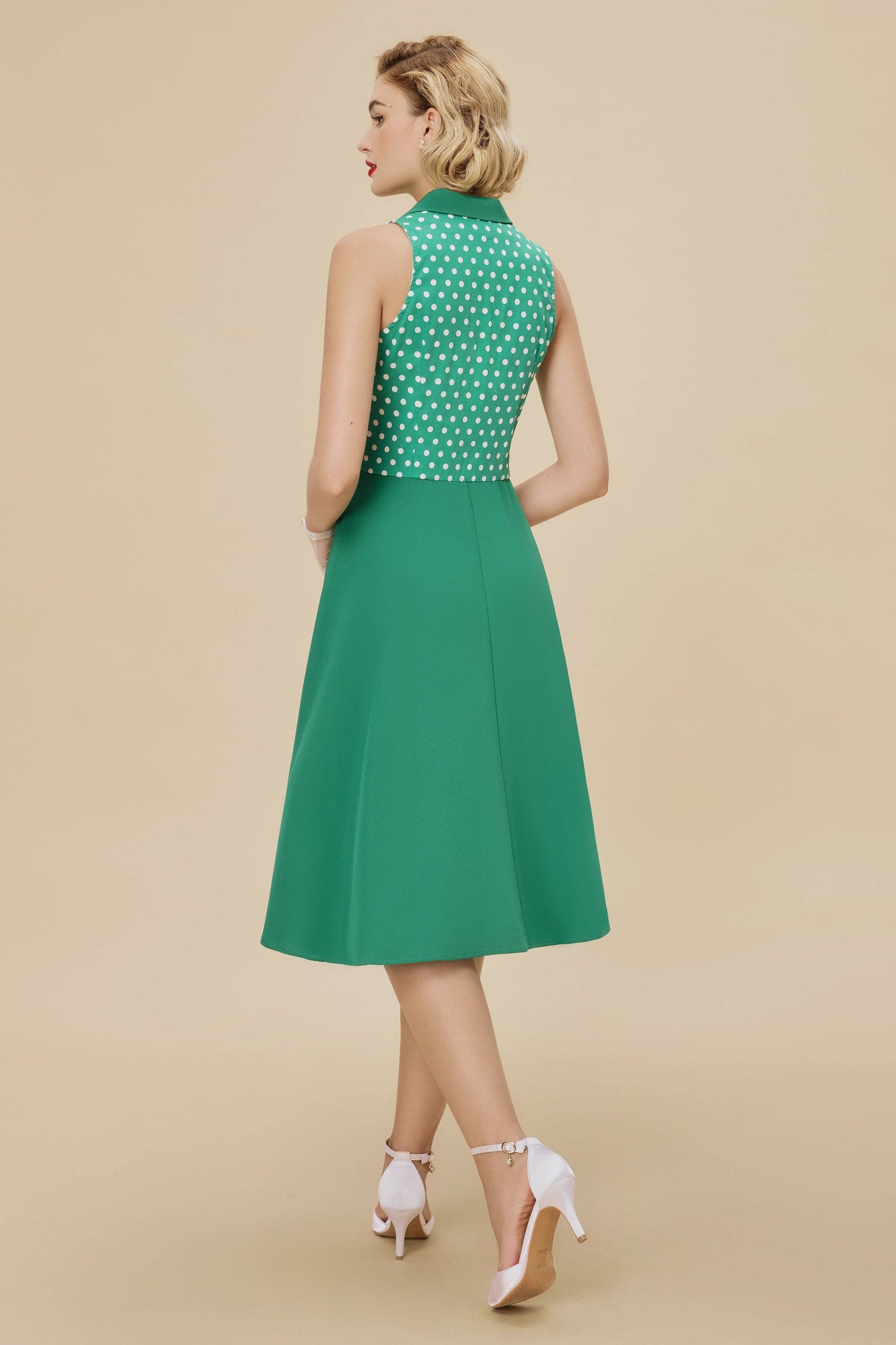Polka Dot Bodice Sleeveless Retro Swing Dress