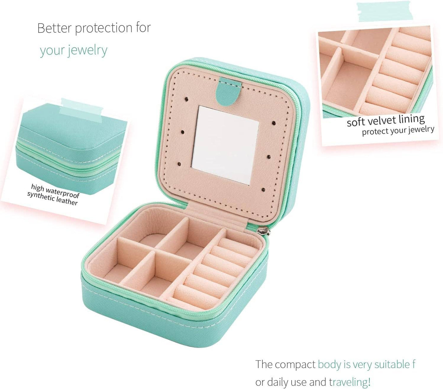 Soft Leather Jewelry Organizer Travel Case with Mirror Trip