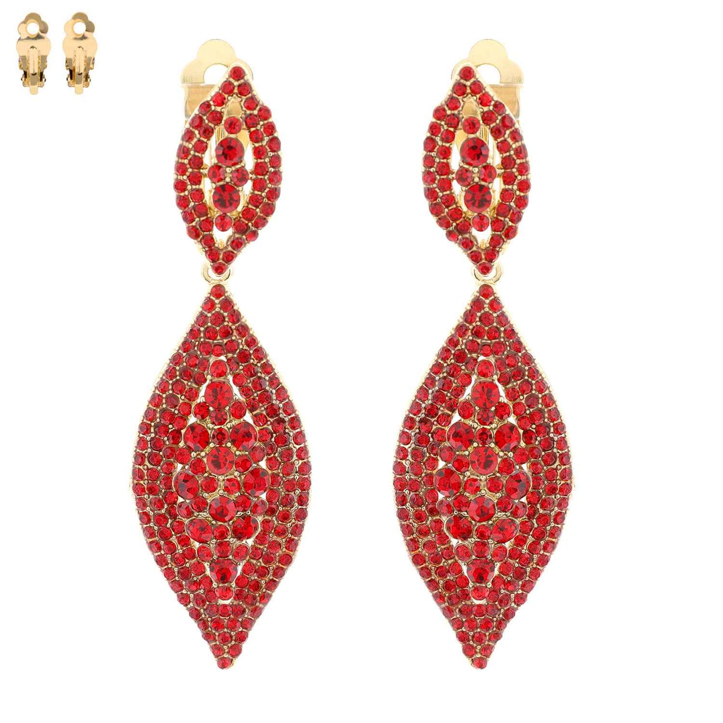 Leaf Shaped Rhinestone & Pearl CLIP ON Earrings