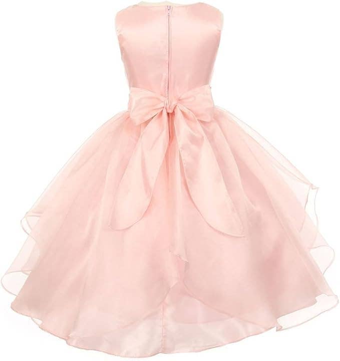 Little Girls Sparkling Stone Waist Organza Party Dress: White / 14