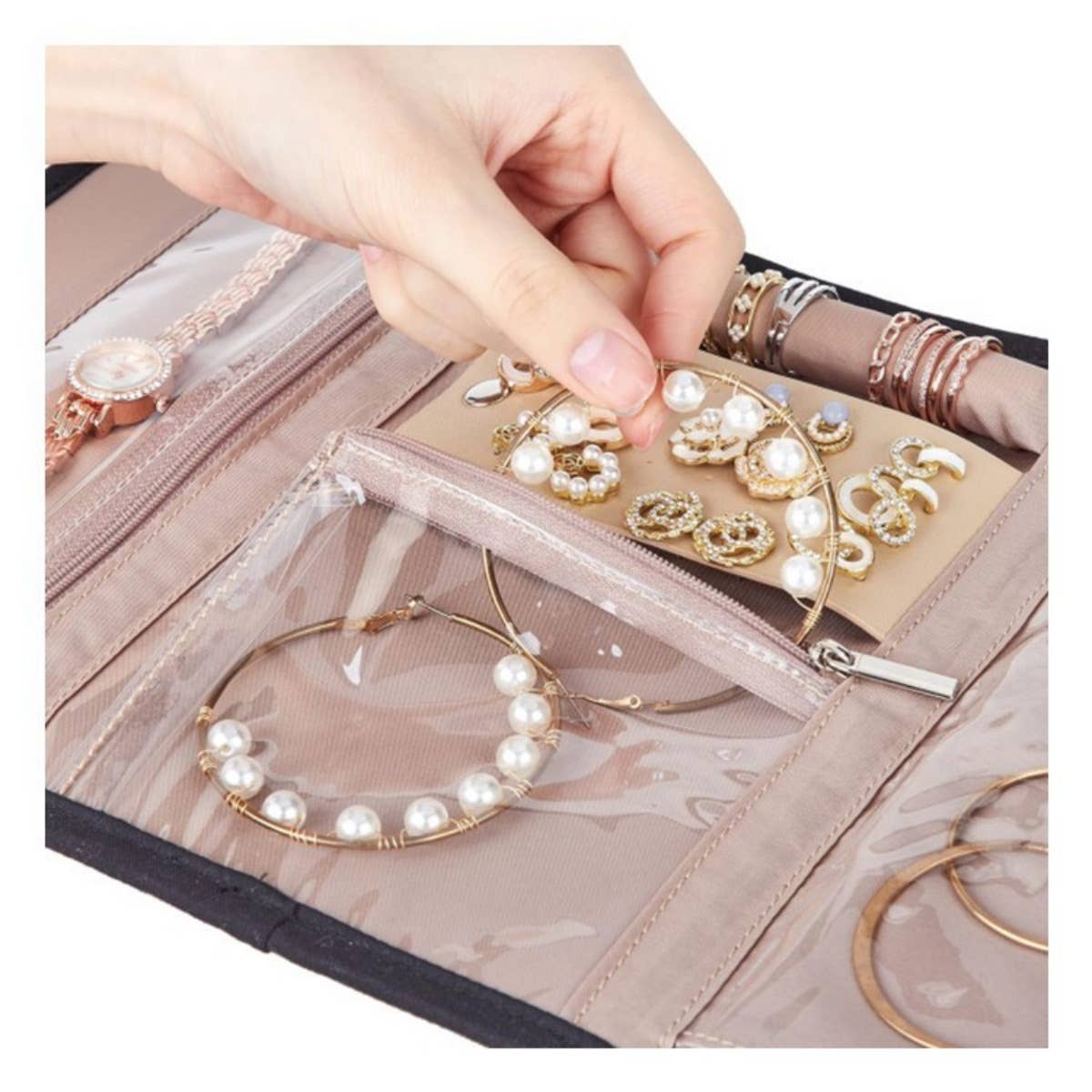 Portable Travel Jewelry Organizer Roll,Foldable for Earrings