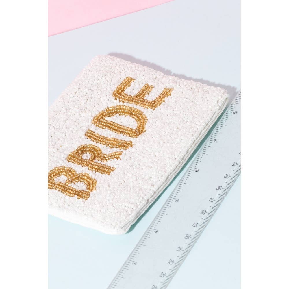 Gold Bride Print White Beaded Coin Purse