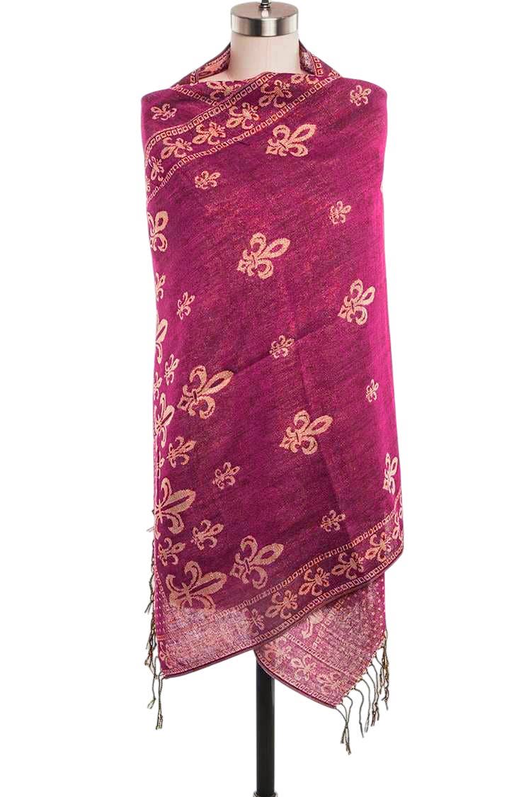 Fleur De Lis Jacquard Print Pashmina Shawl Scarf