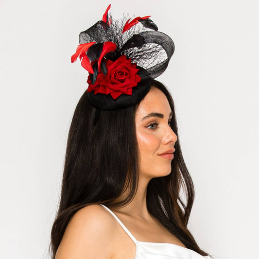 Floral Feathered Disc Fascinator with Hair Clip and Headband