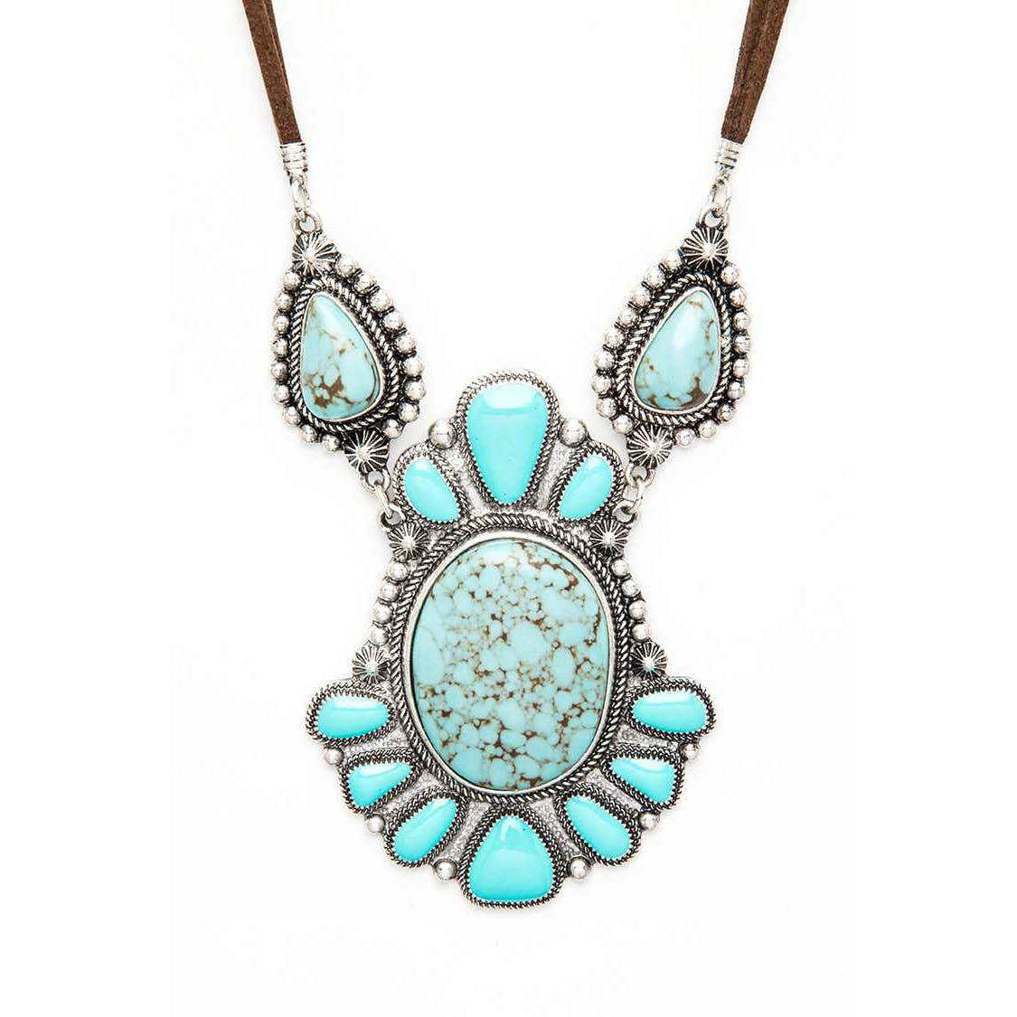 Western Oversize Stone Pendant Necklace Set