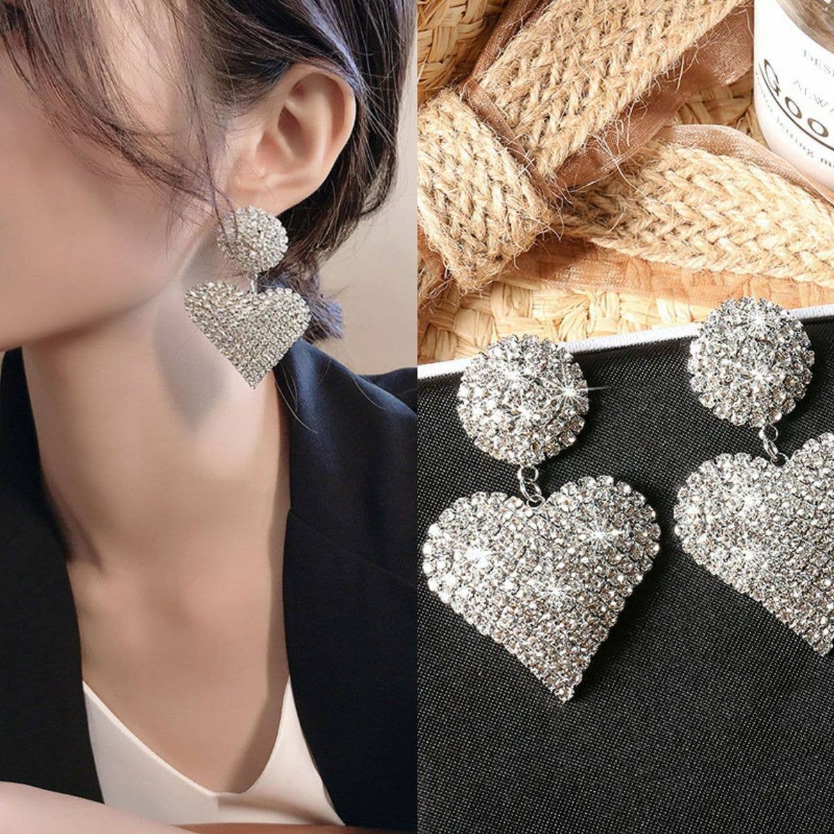 Personalized Rhinestone Heart-Shaped Earrings