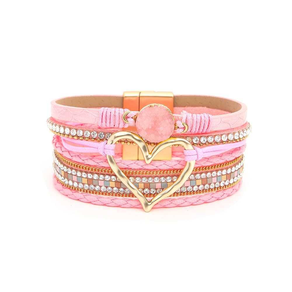 Bohemian Heart Buckle Bracelet | Rhinestone Magnetic