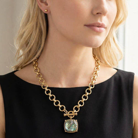 Faceted Square Stone Pendant Necklace Set