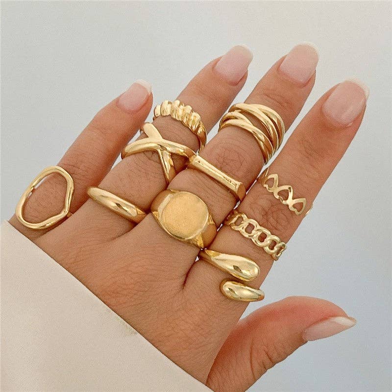 Fashion Metal Texture Glossy Ring Set