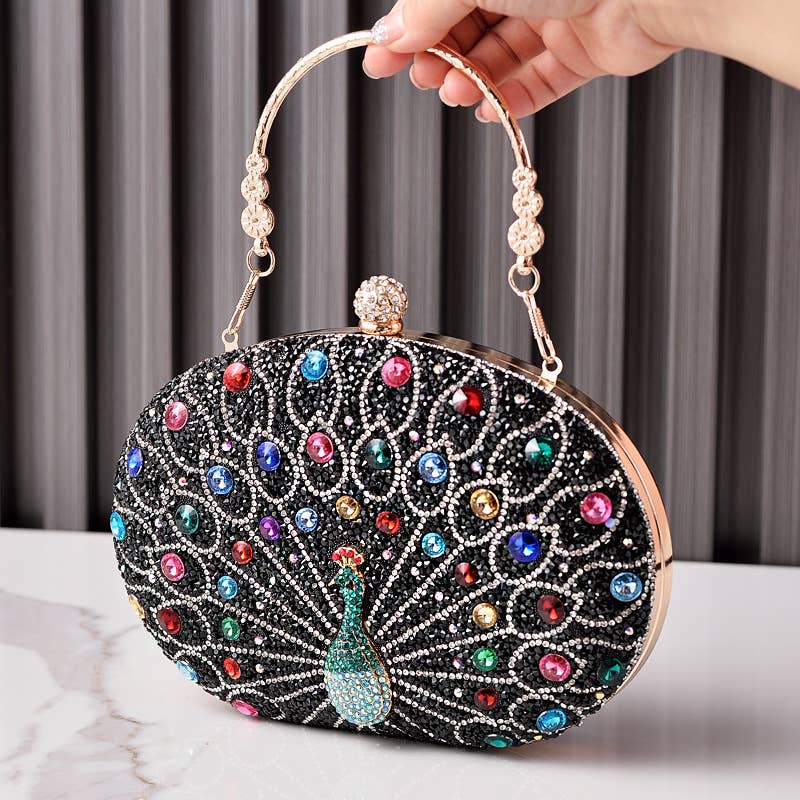 Peacock handbag evening rhinestones clutch bag