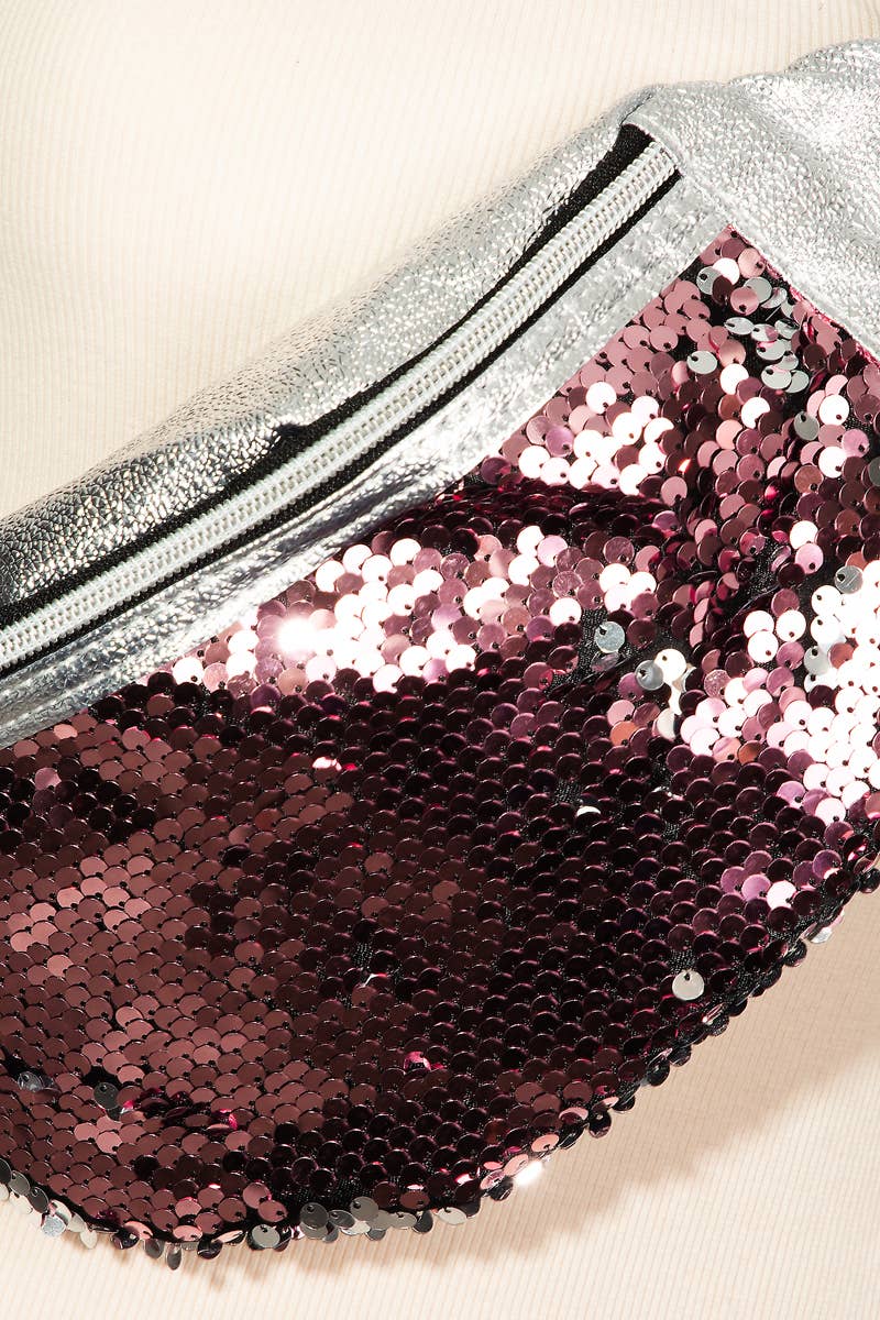 Sequin Front Single Zipper Fanny Pack