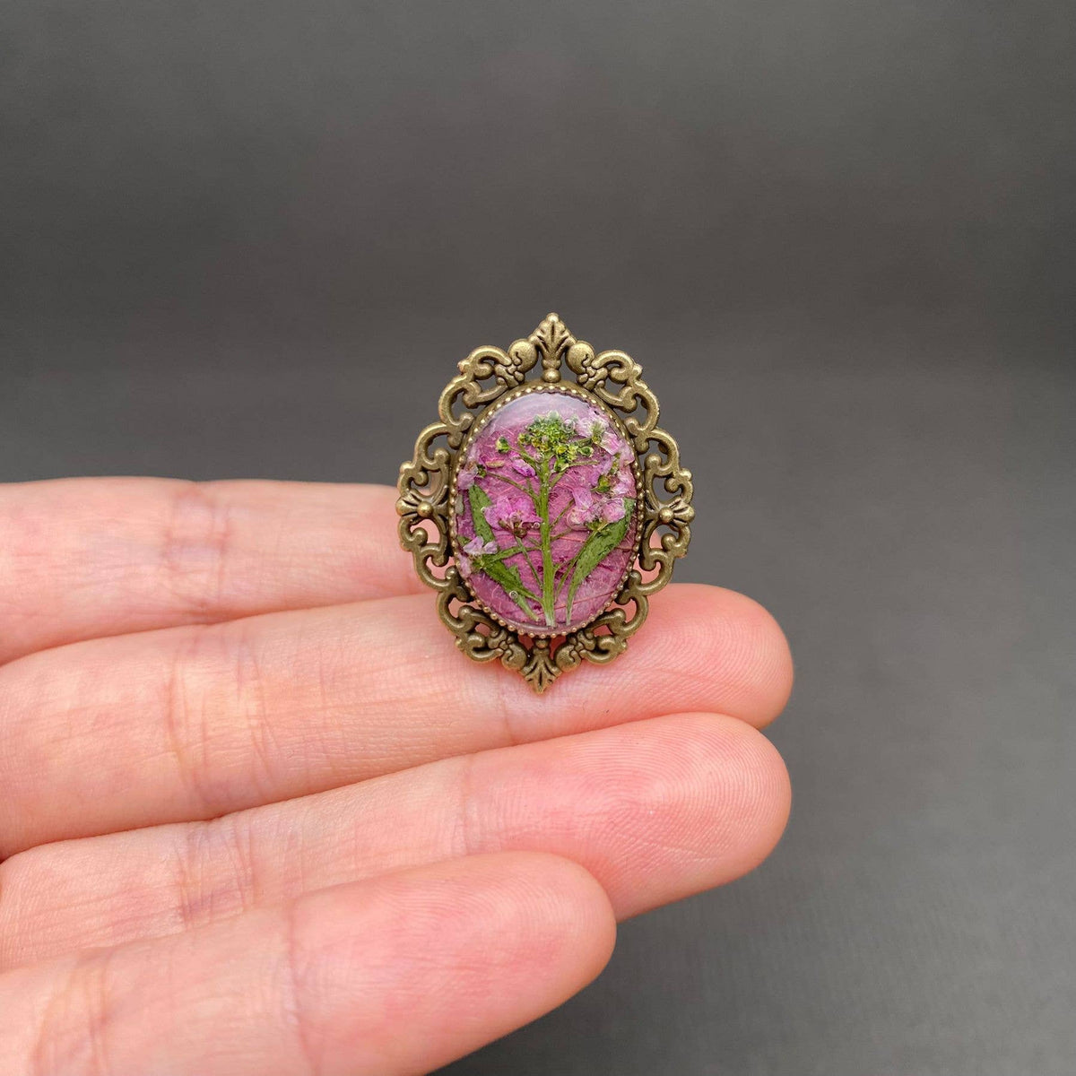 Vintage Dried Flowers Adjustable Ring - PDF