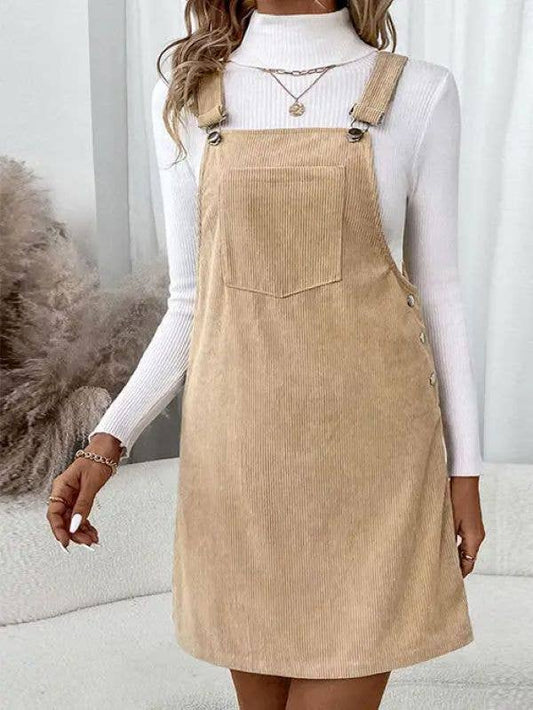 Vintage Corduroy Overall Dress for Women Casual Style