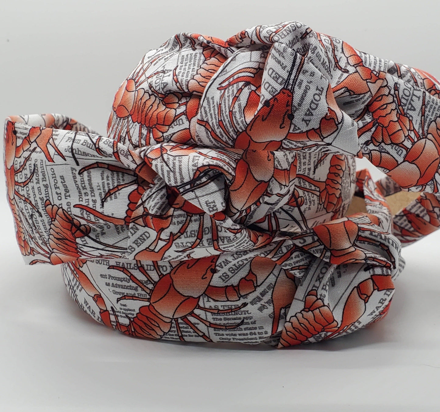 Crawfish on Newspaper Headband – Seafood Mud Bug Statement Hair Accessory