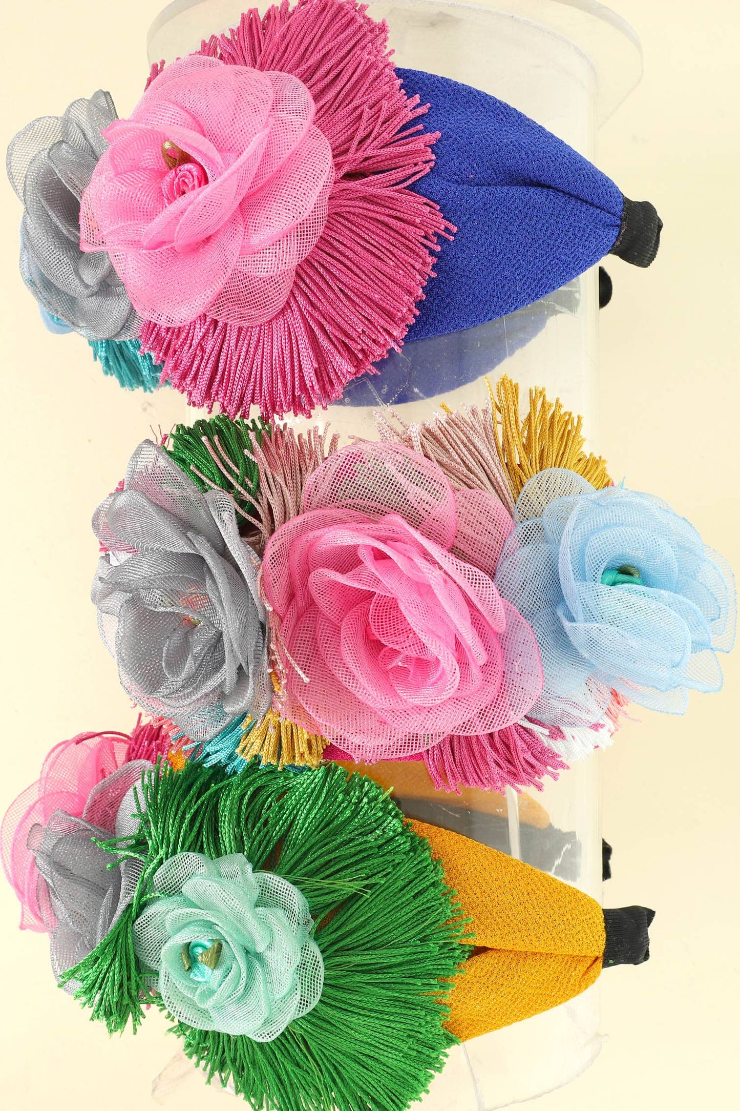 Mesh Rose Bouquet Headband with Tassel Fringe