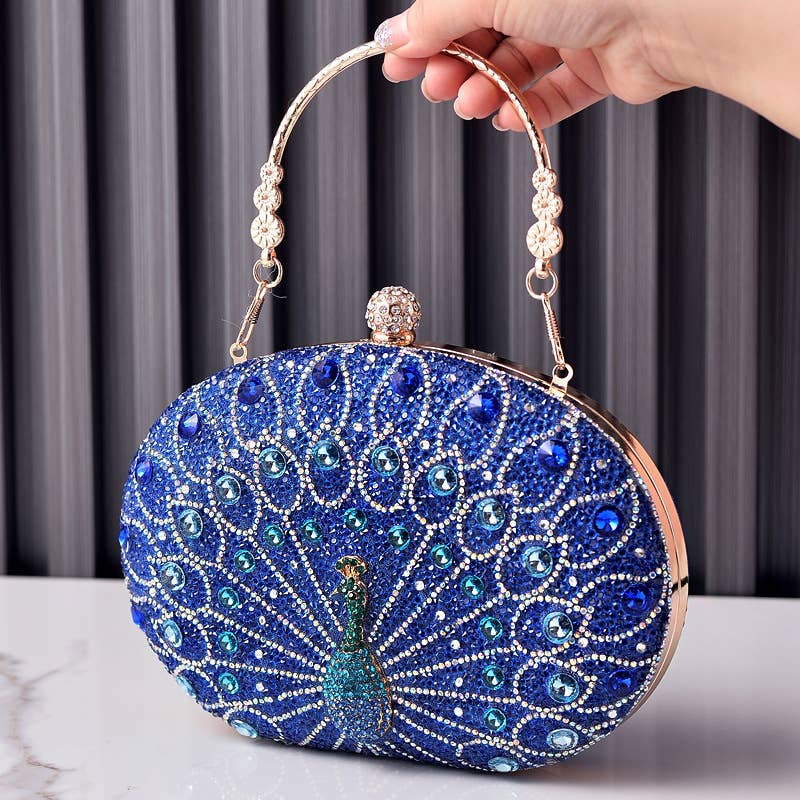 Peacock handbag evening rhinestones clutch bag