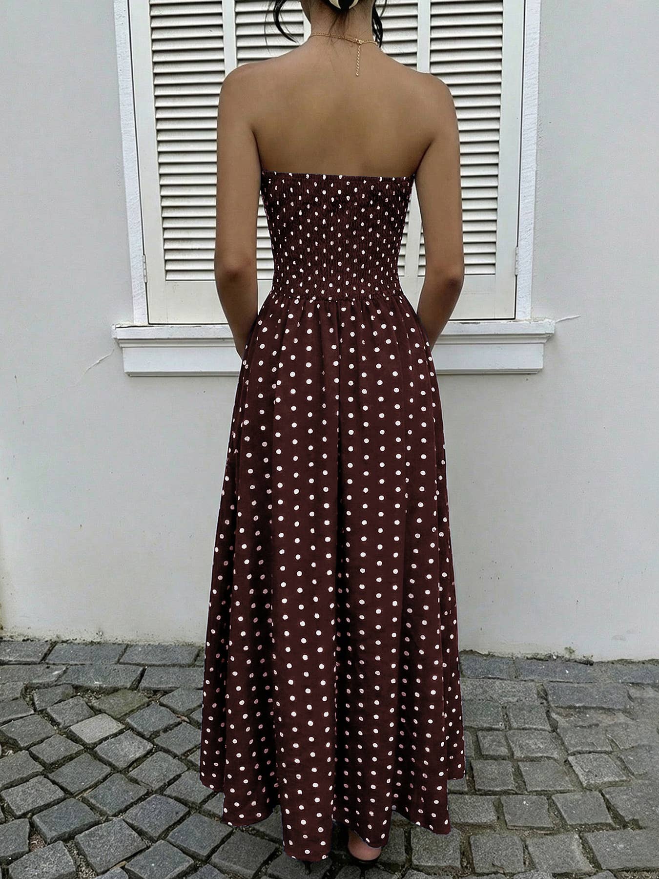 Women’s Strapless Polka Dot High Waist Maxi Dress
