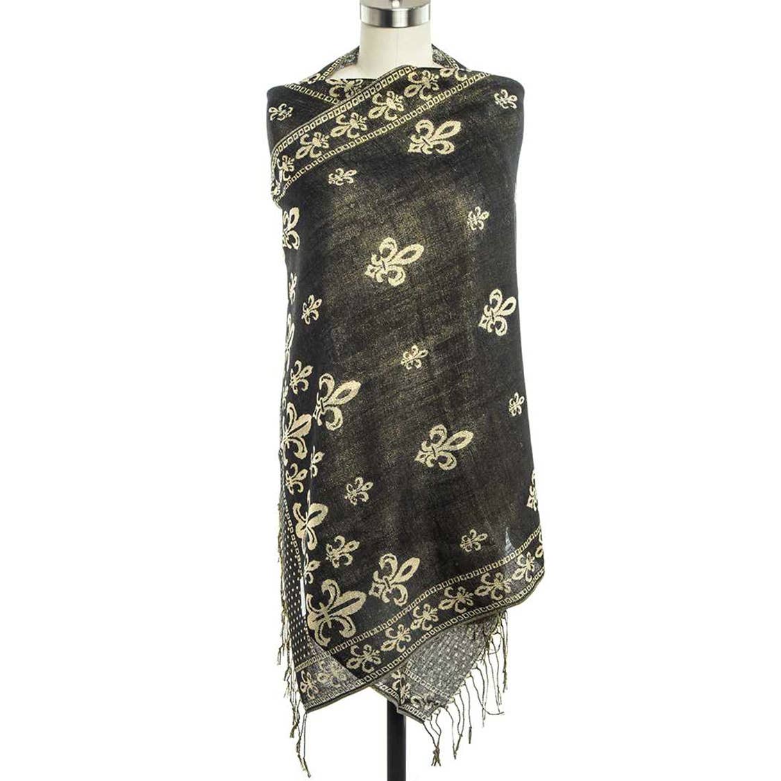 Fleur De Lis Jacquard Print Pashmina Shawl Scarf